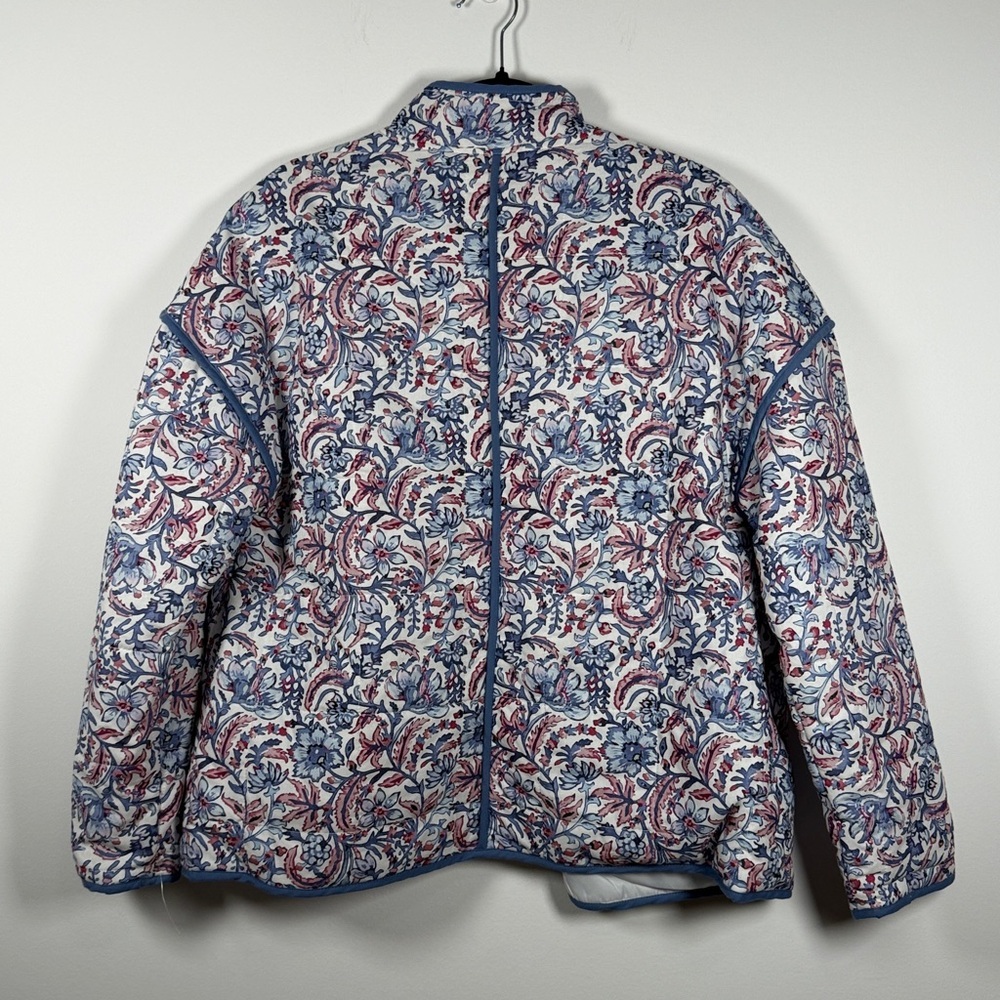 Quilted Floral Print Jacket with Navy Trim - Women - Picture 7 of 8